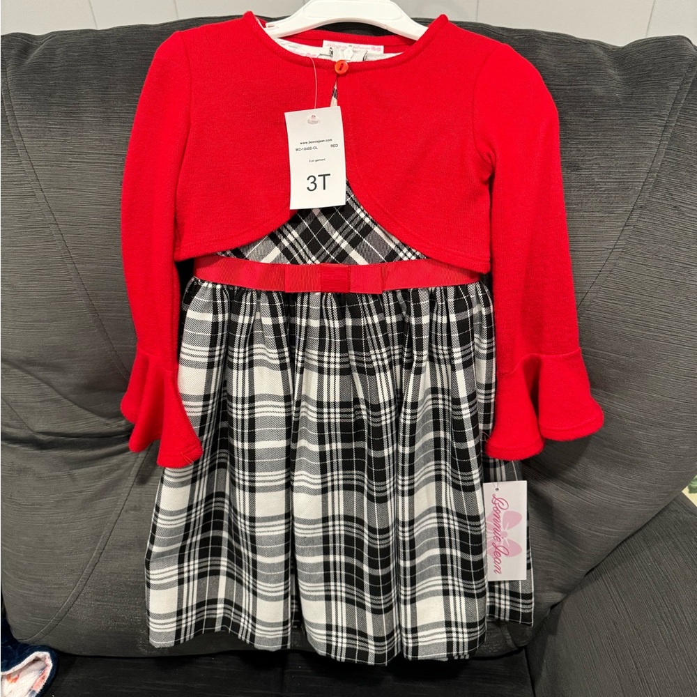 Bonnie Jean 2 Piece Red and Plaid Christmas Dress 3T NWT